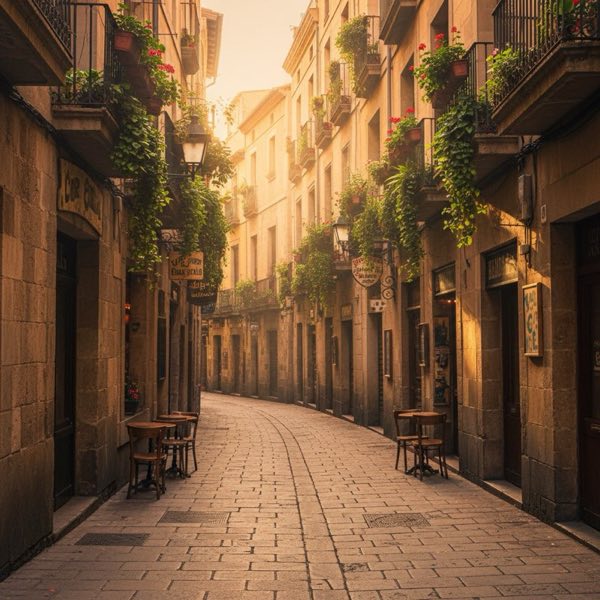 Calle de Barcelona al atardecer